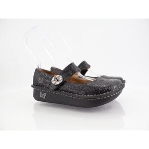 Alegria Women's Paloma Mary Jane Shoe Size 37 7 Black Leather Platform Clog Rose